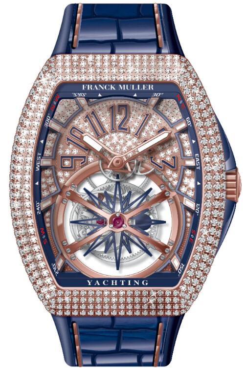 Best FRANCK MULLER Vanguard Full Diamond Yachting Rose Gold V 45 T GR CS YACHT D CD (BL) (5N) (DIAM.BL.5N) Replica Watch